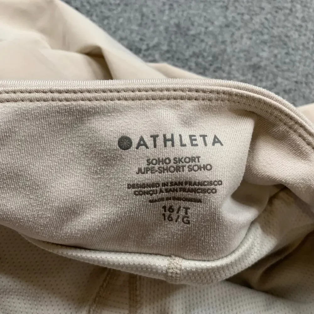Athleta Skort Womens 16 Beige Soho Built In Mesh Shorts Performance Zip Pockets